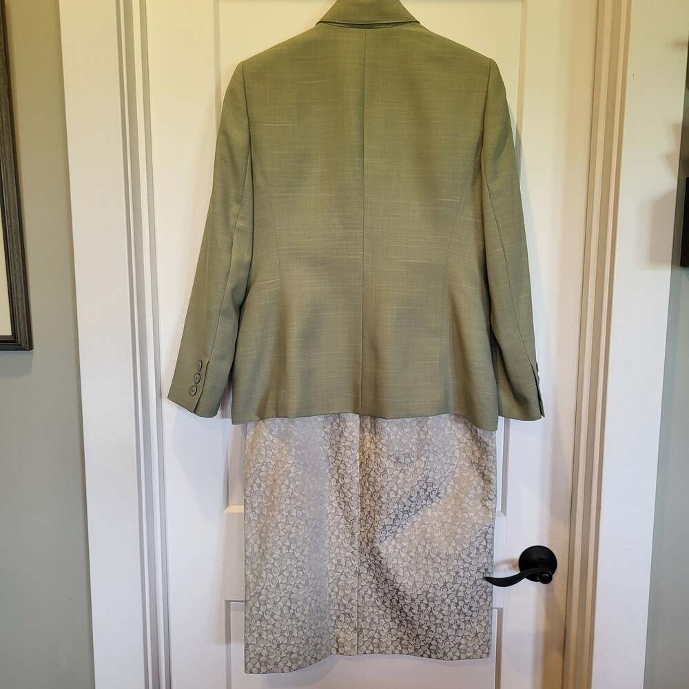 Kasper Petite Sage Green Blazer and Liz Claiborne Patterned Skirt Suit Set - Picture 2 of 7